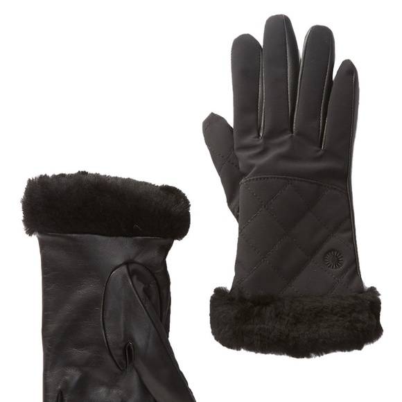 UGG Australia Women's‎ Quilted TECH Leather Gloves - Picture 1 of 6